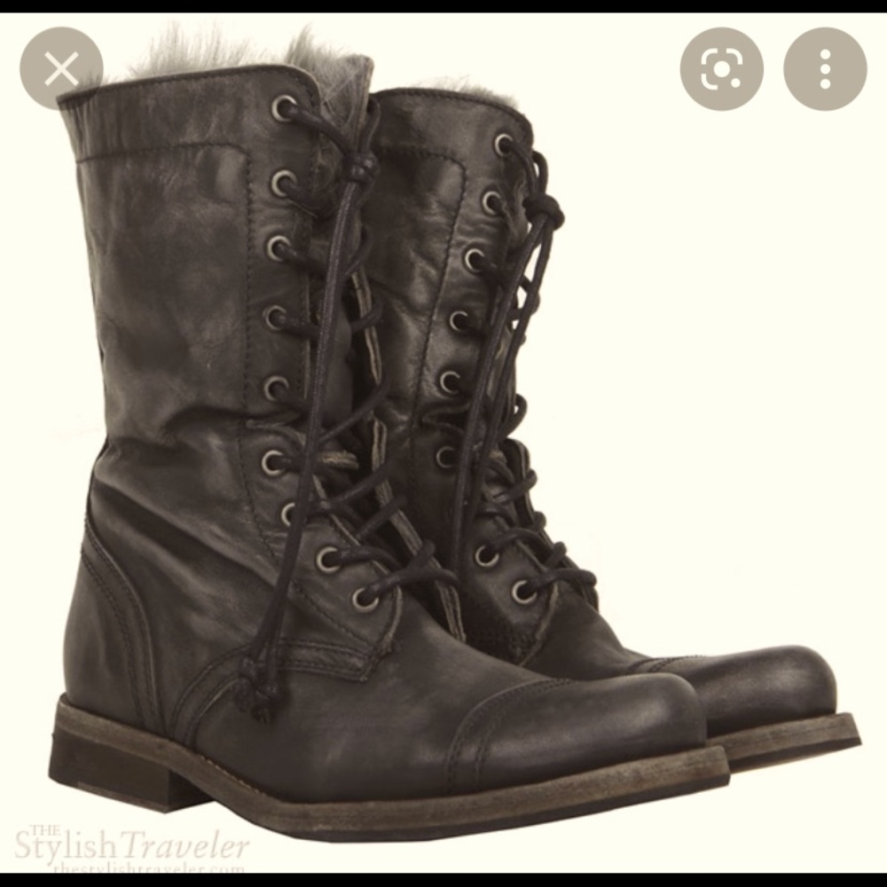 All Saints Military Shearling Combat Boots brown